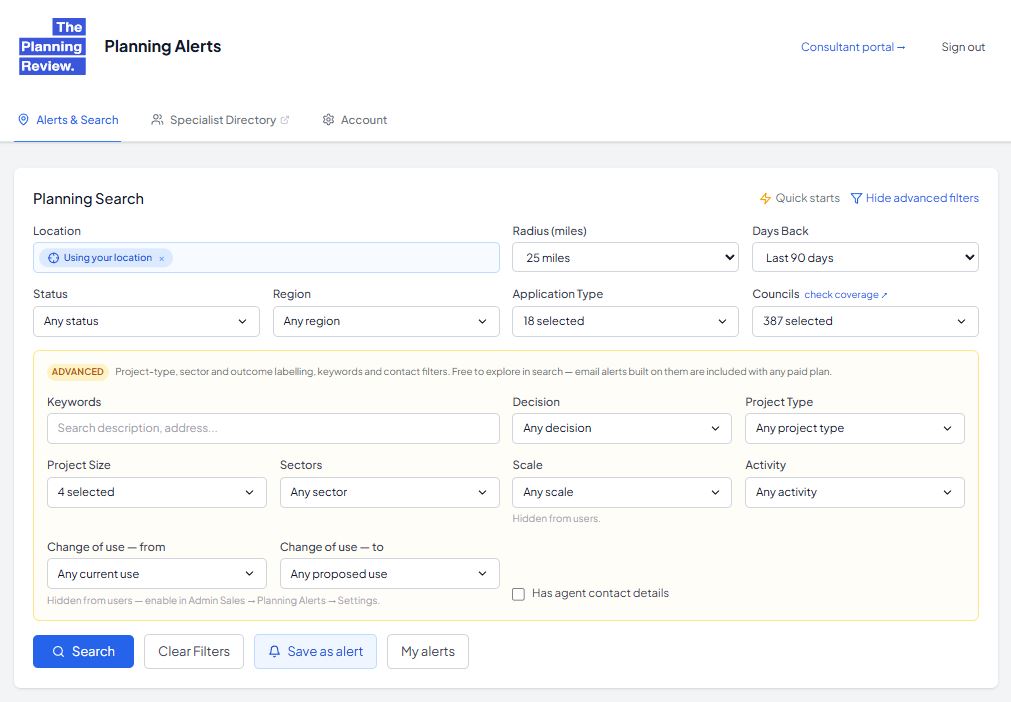 Planning search filters